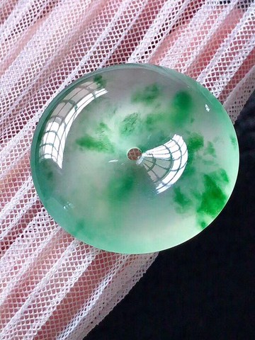 翡翠平安扣吊墜 玉墜冰種玻璃種飄花陽綠滿綠男款女掛件高檔玉髓