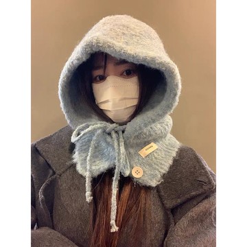 🔥臺灣出🔥針織帽 護耳帽 保暖毛帽 巴拉克拉法帽 韓系針織保暖護耳帽子圍巾一體冬季氛圍感毛線圍脖帽 毛帽女 大頭圍帽子