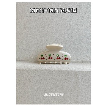 两件9.9折🔥臺灣出貨🔥可開發票✅奶白系水鑽邊夾櫻桃派抓夾田園設計醋酸輕奢重工頭飾髮夾發抓頭飾