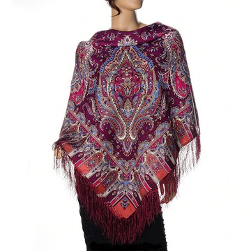 帕夫洛沃帕薩德俄羅斯披肩 100% 羊毛圍巾 125x125 公分 絲綢流蘇 1683-57