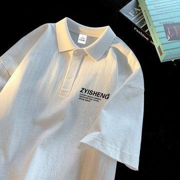 淡卡2026夏季POLO衫顯瘦短袖美式夏季寬鬆insT恤印花翻領半袖上衣