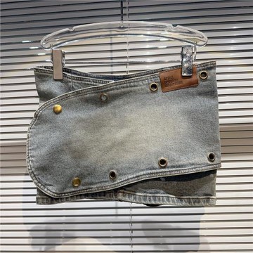 網紅同款2025秋季新炸街辣妹紐扣斜邊裙擺鉚釘磨牛仔超短裙包臀裙