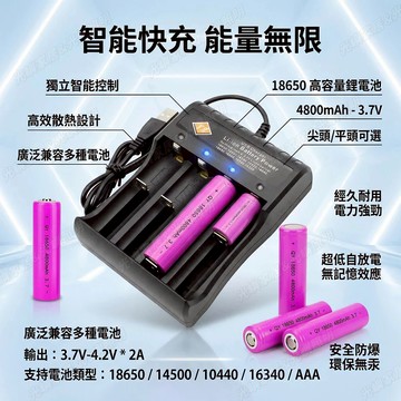 18650 專用充電器 四槽獨立快充 單槽充電器 充滿自停 電壓保護 多規格電池通用 過充保護 18650 3號 4號