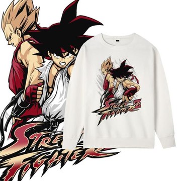 ins潮牌龍珠悟空聯名游戲街頭霸王印花春秋套頭圓領衛衣男女中性