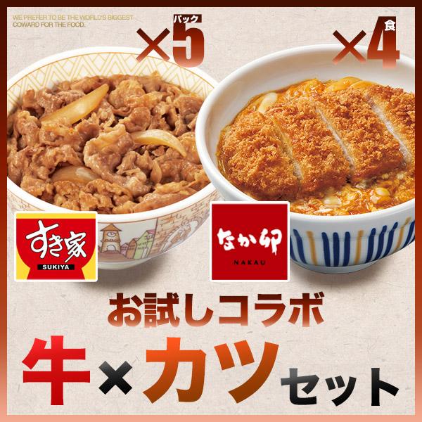 すき家×なか卯 お試しコラボ牛×カツセット 牛丼の具5パック×カツ丼の具4食 冷凍食品