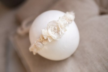 奶油白花朵 新生兒綁帶頭飾