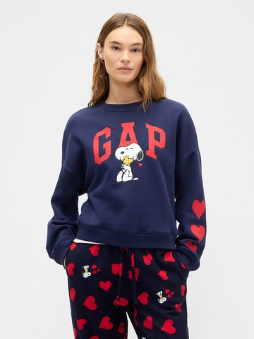 女裝 Gap x Snoopy史努比聯名 Logo印花圓領大學T-海軍藍