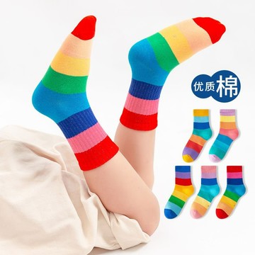 ⭐臺灣出貨-全新保真⭐6雙純棉襪子 卡通彩虹襪 baobao中筒 女孩 秋冬季 小孩襪子