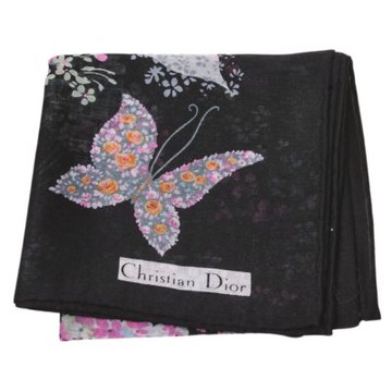 Christian DIOR  粉彩花影品牌字母LOGO圖騰帕領巾(黑系/46CM)