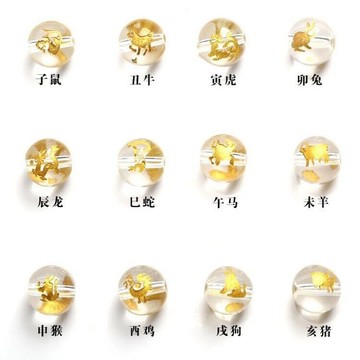 🔥臺灣出貨🔥生肖珠子 白水晶十二生肖珠子 diy飾品配件 散珠 本命年紅繩 十二生肖手鍊配件