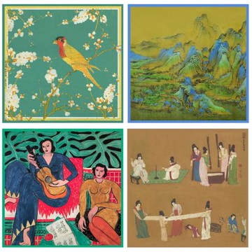 中國風千里江山圖新款2023爆款小方巾絲巾秋冬款洋氣時尚圍巾國潮