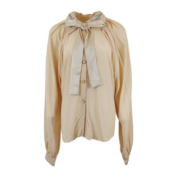 ICY復古感領綁帶蝴蝶結淺橙色襯衫