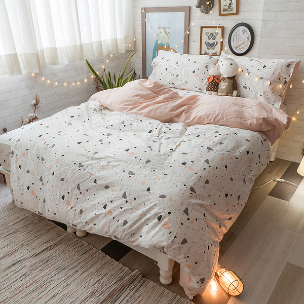 粉色磨石子 S2 單人床包雙人薄被套三件組 100%純精梳棉 台灣製 棉床本舖
