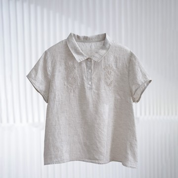 日系刺繡翻領短袖襯衫上衣197036