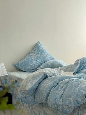 飛鳥與林A類全棉色織提花雙層紗四件套1.8米1.5m被套紗布被罩雙人