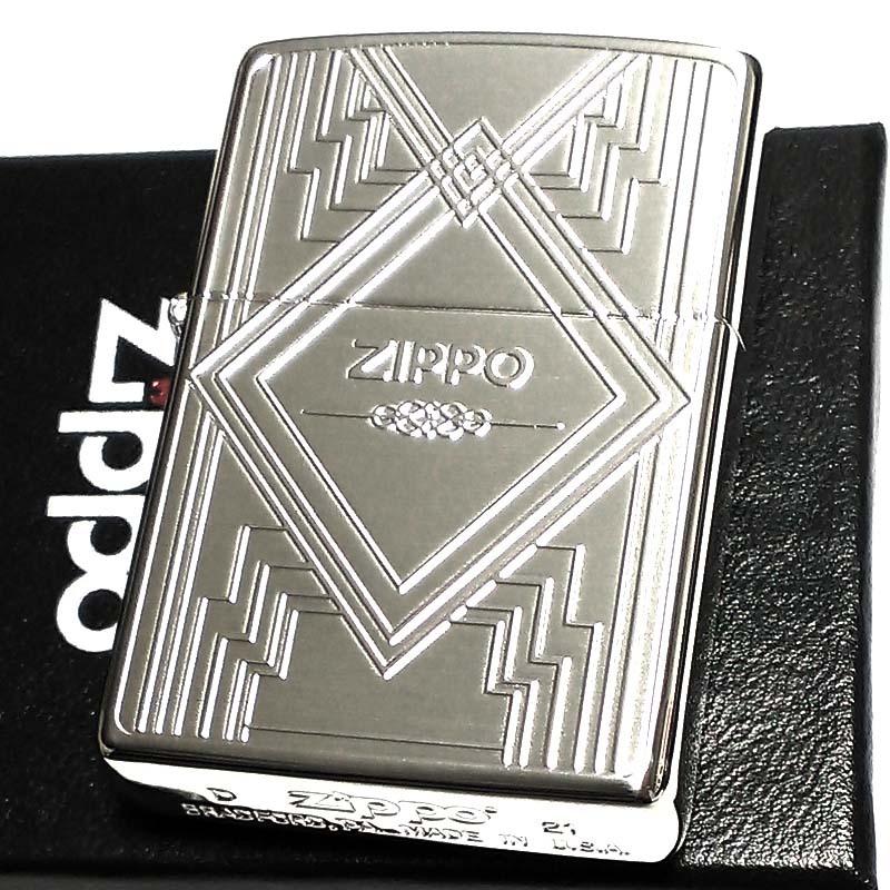 ZIPPO ライター かっこいい ジオメトリック シルバーサテーナ ジッポ 両面加工 幾何学模様 おしゃれ メンズ ギフト プレゼント