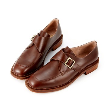 [獨家訂製楦型]全真皮英倫方頭單釦孟克鞋 深棕色