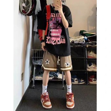 美式高街籃球運動短褲男潮牌速干馬褲歐美hiphop休閑五6分褲子夏