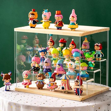 盲盒收納展示架子手辦泡泡瑪特娃娃單個公仔防塵透明罐藏亞克力柜