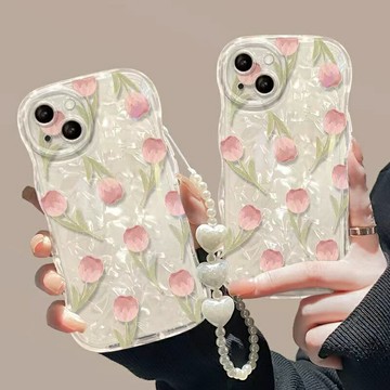 免運·粉色鬱金香適用三星s24ultra手機殼s23fe波浪邊s2221小清新a55a54a35少女心a24a15a33全
