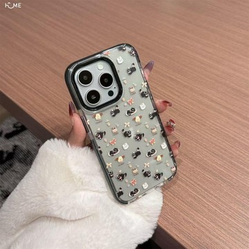 ins蛋糕小黑貓適用iPhone16手機殼蘋果15創意14ProMax軟殼12爆款