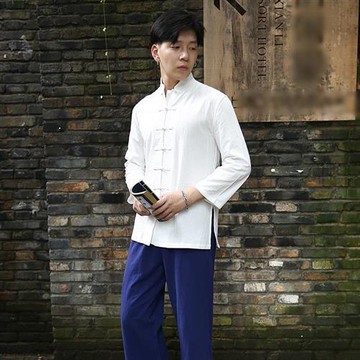 唐裝中山裝套裝-太極功夫氣功茶禪七分袖棉麻男女套裝2款74jf29【獨家進口】【米蘭精品】