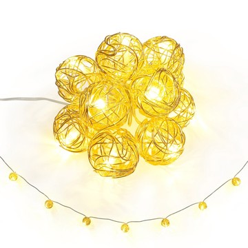 金色鏤空圓球LED燈串 USB供電 1.5米10燈 造型裝飾 氣氛燈 派對燈飾 房間佈置  暖光  1條