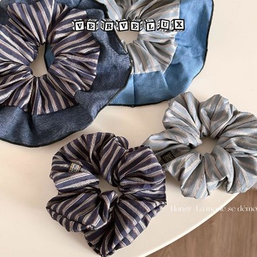 两件9.9折🔥臺灣出貨🔥可開發票✅日系設計精緻髮圈小衆簡約藏青色條紋大腸圈大氣減齡少女感發飾