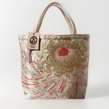 獨一無二真絲和服袋帶托特包, 日本手工刺繡升級改造包, 和風藝術