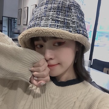 雙面戴毛絨漁夫帽子女冬韓版日系甜美可愛加絨加厚保暖小香風盆帽1入