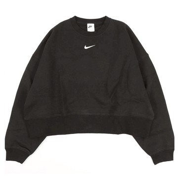 NIKE 耐吉 女款 NSW 刺繡 Logo 小勾 刷毛 落肩 短版  L  黑色