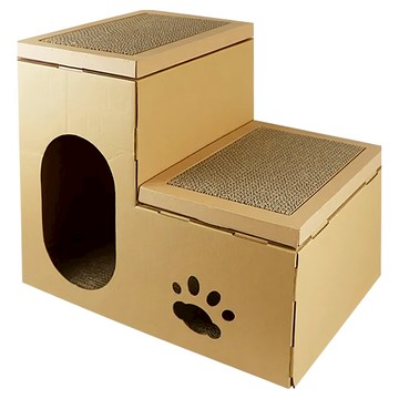 貓本屋 豪華版雙層貓抓板寵物貓屋 可替換抓板 瓦楞紙板製造 環保可回收  棕色  1個  55 x 43 x 32.5 cm