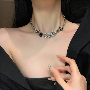 金屬重工y2k甜酷風紐扣項鏈女鎖骨鏈項圈choker頸環高級感頸鏈酷