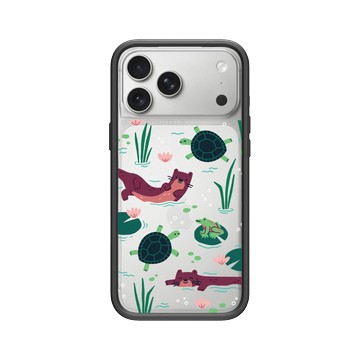 iPhone 17 Pro Max Mod NX -邊框背蓋組合 (相機按鈕) 黑 - RHINOSHIELD X Taipei Zoo - 臺灣水域插畫（水獺、龜、蛙）