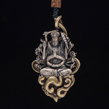 簡修行S925銀準提菩薩吊墜男款佛像掛件復古車掛平安護身符掛墜女