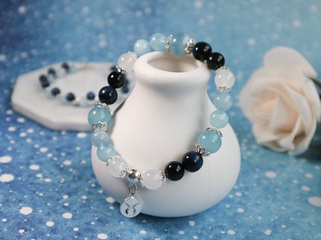 【星座手鍊-金牛座】海藍寶 藍虎眼 白玉髓 黑曜石 925純銀手鍊