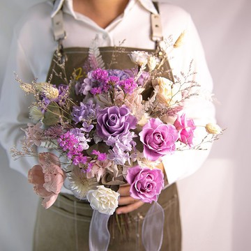 【浪漫總和】新娘捧花 粉紫色 乾燥花 永生花 / 結婚胸花 手腕花