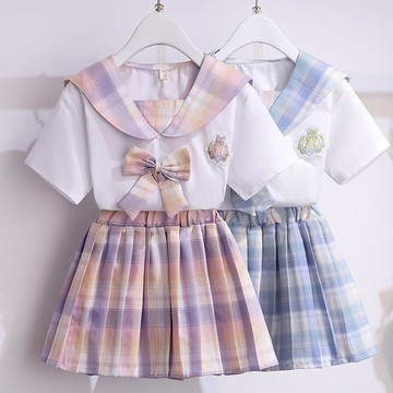短裙 女童夏季半身裙套裝 短袖童裝 兒童JK制服裙 中大童百褶裙 學院風短裙套裝 短T短裙兩件套【不二雜貨】