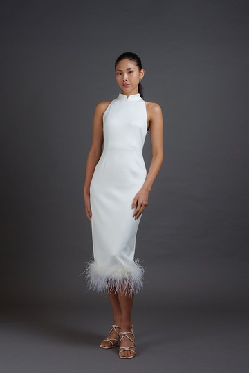 白色入膊羽毛魚尾旗袍 |晚裝禮服|新娘旗袍|香港設計