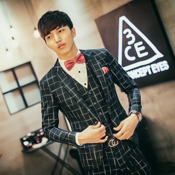 西裝外套西服套裝(三件套)-韓版紳士大方格商務男裝73hc102【獨家進口】【米蘭精品】