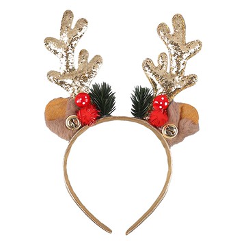 綠草鈴鐺亮蔥 聖誕鹿角髮箍  金色  1個