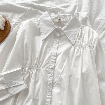 100%純棉不規則褶皺襯衫女新款秋冬季別致設計感內襯白襯衣