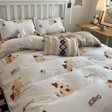 AGAPE雅家倍 - MIT舒柔棉床包枕套組-奶糖貓貓