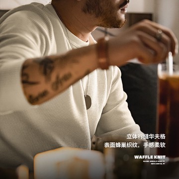 馬登工裝 日系復古 300g華夫格 圓領T恤 大學T三本針長袖 打底衫男