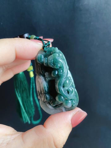 天然緬甸玉 翡翠 飄花 螭龍 如意 一葉致富 發財 包掛 禮物 車掛