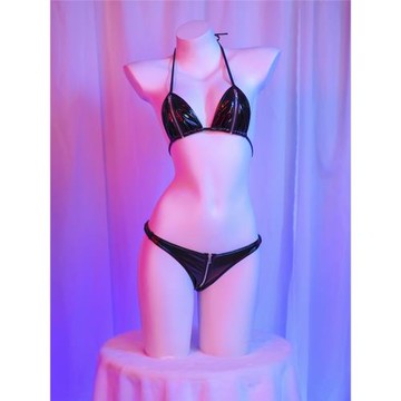 超酷拉鏈皮革比基尼 二次元性感亮面漆皮內衣私房寫真睡衣家居服