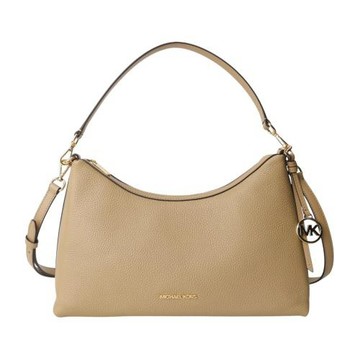 MICHAEL KORS-金字荔枝紋皮革手提/肩斜背包(淺駝色)