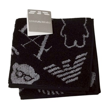 EMPORIO ARMANI MangaBear  繽紛小熊老鷹字母LOGO圖騰小方巾(黑底)