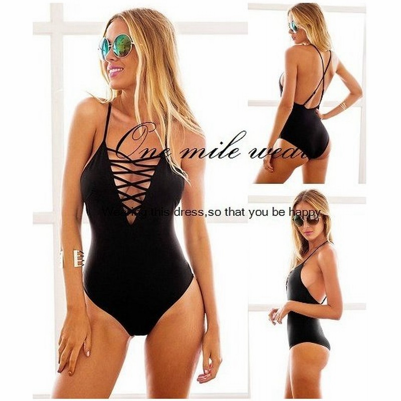 水着 ワンピース シンプル 無地 レースアップ レディース スイムウエア セクシー 海外セレブ S M L Xl 通販 Lineポイント最大0 5 Get Lineショッピング