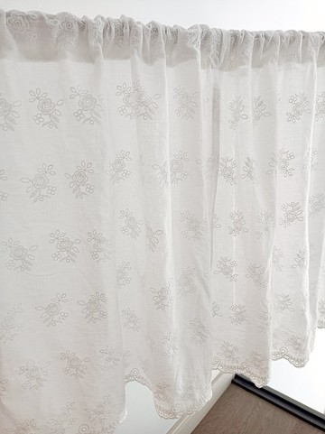 白色純棉花朵刺繡門簾窗簾 裝飾門簾
